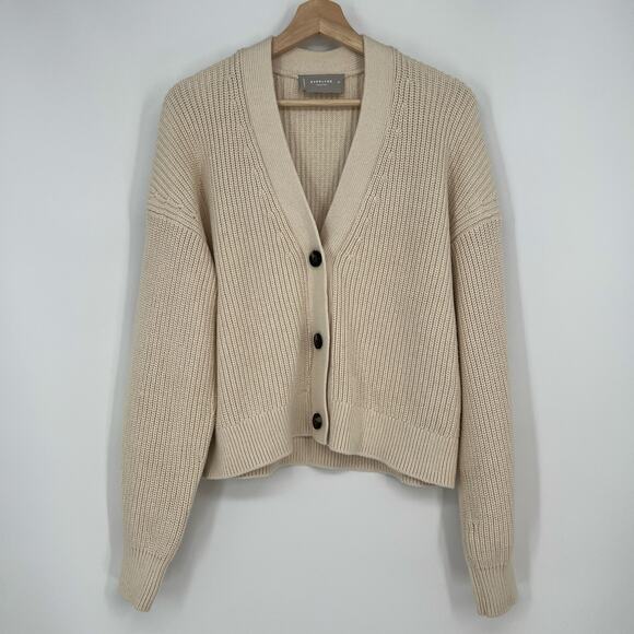 Everlane Sweaters - Everlane Boxy Cardigan Organic Everyday Cotton Medium Canvas White Sweater VNeck